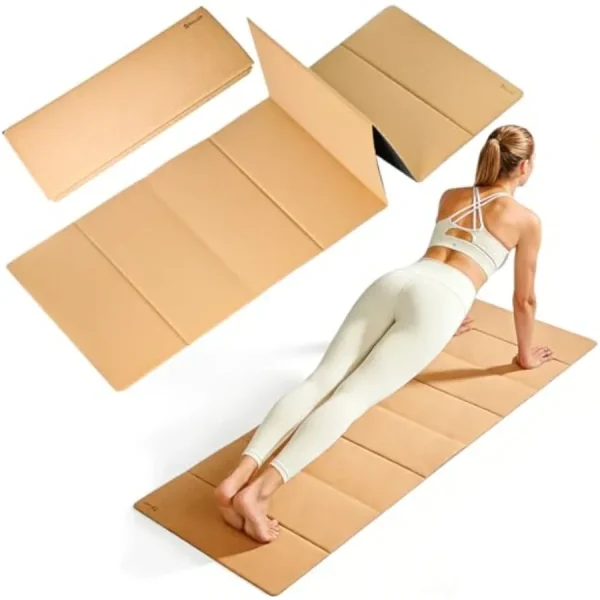 Foldable Non-Slip Cork Travel Yoga Mat with Carry Strap